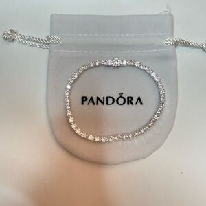 Pandora Silver Tennis Bracelet with White Stones 7.1 inch